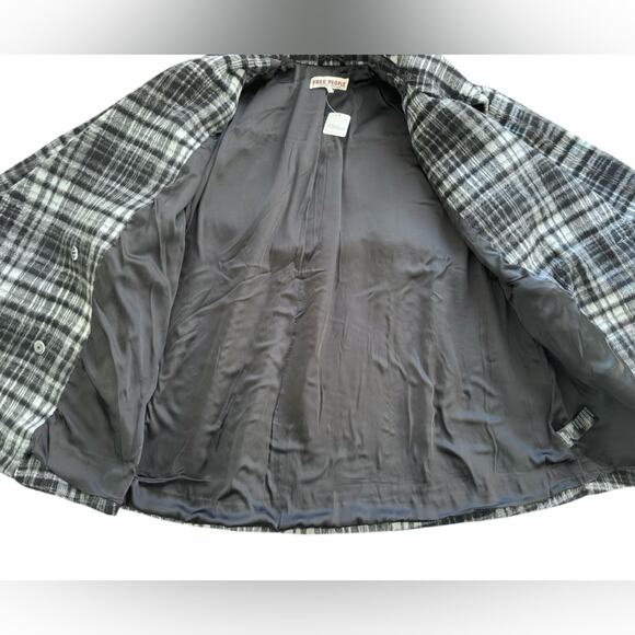 Free People Black and White Plaid Pea Coat NWT - Picture 5 of 10